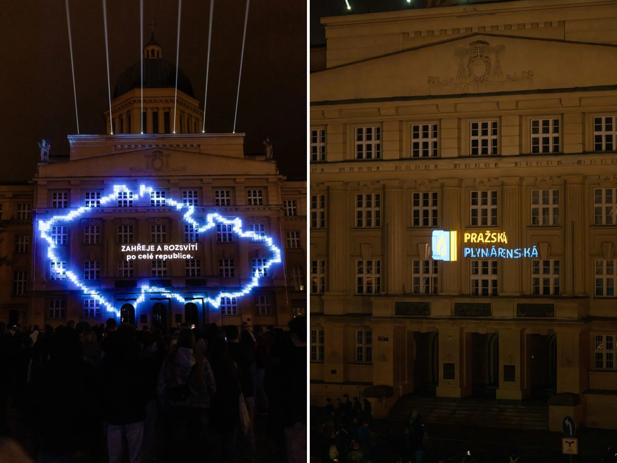 Pražská plynárenská → videomapping na budově Arcibiskupského semináře